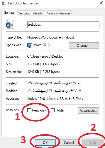 حذف حالت Read Only از فایل ورد